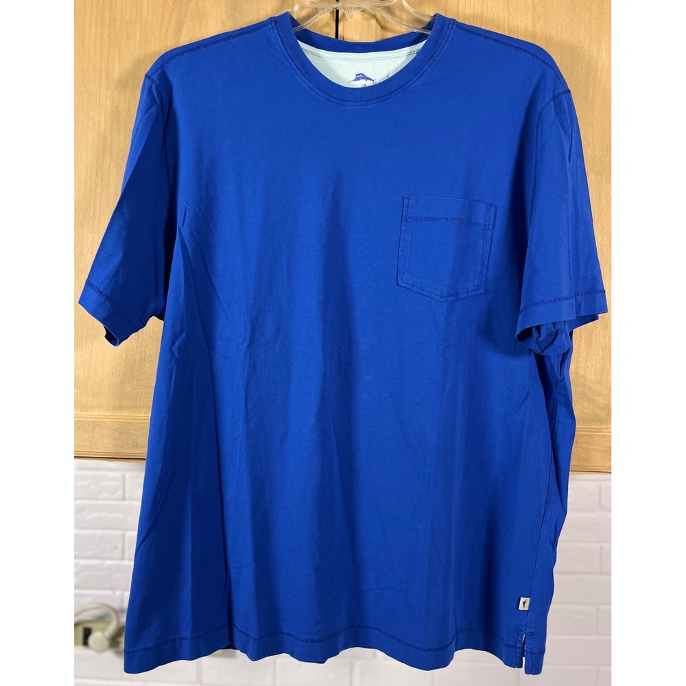 Tommy Bahama T-Shirt Mens XL Blue Short Sleeve Pocket Crew Neck Cotton Blend